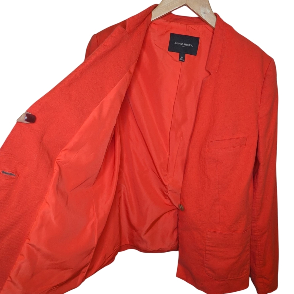 Banana Republic Blazer Size 12 Coral Linen Blend Tailored One Button Workwear - Picture 3 of 13